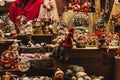 Christmas and Christmas tree decorations on sale at a stall in Winter Wonderland, annual Christmas Fair in London, UK. Royalty Free Stock Photo