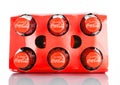 LONDON, UK - NOVEMBER 07, 2016: Classic bottles Of Coca-Cola six pack on white Royalty Free Stock Photo