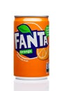 LONDON, UK - November 17, 2017: Fanta little can soft drink on white. Fanta is popular fruit-flavored carbonated soft drink create Royalty Free Stock Photo