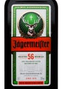 LONDON, UK - NOVEMBER 03, 2017: Label of Jagermeister on white. German digestif made with 56 herbs and spices. Royalty Free Stock Photo