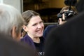 Liberal Democrats leader Jo Swinson talking to party activists during an election campaign stop