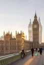 Multiple exposure image of beautiful morning on the Westminster bridge with blur of walking people. View include Big Ben and House Royalty Free Stock Photo