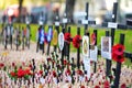 LONDON, UK - NOVEMBER 19, 2017: Poppy crosses at the Westminster Abbey Field of Remembrance, to remember military and civilians wh