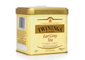 LONDON, UK - NOVEMBER 01, 2018: Steel jar box of Twinings Earl grey loose tea on white background. Royalty Free Stock Photo