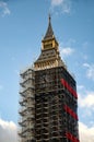 Close up of Scaffolding around the Elizabeth Tower, known as Big Ben Royalty Free Stock Photo