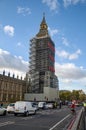 View from the Westminster Bridge on a scaffolding tower around Elizabeth, known as Big Ben Royalty Free Stock Photo