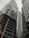 Looking up to highrise office build containing architecture modern design