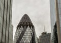 View of The Gherkin building (The swiss re gherkin) or 30 St Mary Axe. One of the famous London landmark. Royalty Free Stock Photo