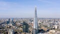 Aerial cinematic shot of the central London skyline feat. The Shard building