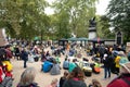 London, UK - October 7, 2019: Extinction Rebellion protesters block traffic on city streets