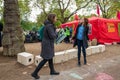 London, UK - October 7, 2019: Extinction Rebellion protesters block traffic on city streets