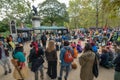 London, UK - October 7, 2019: Extinction Rebellion protesters block traffic on city streets