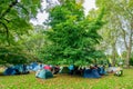 London, UK - October 7, 2019: Extinction Rebellion - tents of the participants of the action in St James`s Park