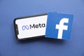 LONDON, UK - October 2021: Facebook social media company changes its corporate name to Meta