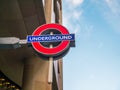 A London Underground train sign outside Bank Station.