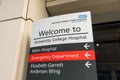 The new hospital building welcome sign, University College London Hospital. UK.