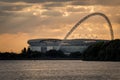 London, UK - October 6, 2016: The wembley stadium from across a body of water at sunset. Wembley is the English national stadium