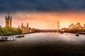 London, UK - 23.04.2022: Panoramic view of Big Ben and Houses of Parliament in dark colors, London, UK. Royalty Free Stock Photo