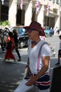 London, Uk- 3rd June 2022: Trooping the colour Platinum Jubilee for Queen Elizabeth, people dressed up in Union Jack flags and red Royalty Free Stock Photo