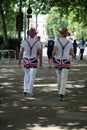 London, Uk- 3rd June 2022: Trooping the colour Platinum Jubilee for Queen Elizabeth, people dressed up in Union Jack flags and red Royalty Free Stock Photo