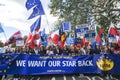 Pro-EU anti-Brexit supporters with main banner at the National Rejoin March in London.