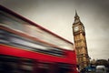 London, the UK. Red bus in motion and Big Ben Royalty Free Stock Photo