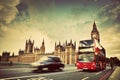 London, the UK. Red bus, taxi cab in motion and Bi Royalty Free Stock Photo