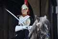 LONDON, UK - sep 27, 2019:Trooper of the Blues and Royals on horse at the horse guard parade on September 27