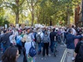 LONDON, UK - SEPTEMBER 20 2019: Crowd of people at the Global Climate Strike in London, holding placards