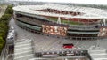 Flying by Aerial View Iconic Arsenal Emirates Stadium in London Royalty Free Stock Photo