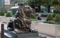 Lion sculpture in front of office entrance in Canary Wharf. London