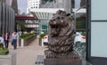 Lion sculpture in front of office entrance in Canary Wharf. London