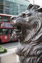 Lion sculpture in front of office entrance in Canary Wharf. London