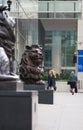 Lion sculpture in front of office entrance in Canary Wharf. London