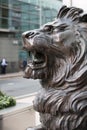Lion sculpture in front of office entrance in Canary Wharf. London