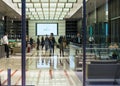 LONDON, UK - 7 SEPTEMBER, 2015: Office building entrance in night light. Canary Wharf night life Royalty Free Stock Photo