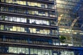 LONDON, UK - 7 SEPTEMBER, 2015: Office building in night light. Canary Wharf night life Royalty Free Stock Photo