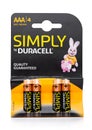 LONDON,UK - SEPTEMBER 24, 2017: Pack of AAA Duracell Batteries, Duracell is an American brand.