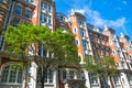 Residential aria of Kensington with row of periodic buildings. Luxury property in the centre of London. Kensington church street.