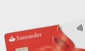 London / UK - September 7th 2019 - Closeup of the corner of contactless Santander bank card.