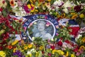 LONDON, UK - September 2022: Thousands of flowers, cards and messages are laid in Green park in tribute to Queen