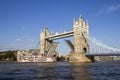 View of Tower Bridge on the River Thames opening for the Dixie Queen, Steamboat. London, England, Royalty Free Stock Photo