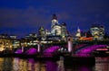 London, UK: Skyscrapers of the City of London at night with Southwark Bridge Royalty Free Stock Photo