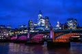 London, UK: Skyscrapers of the City of London at night with Southwark Bridge Royalty Free Stock Photo