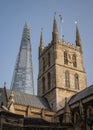 London, UK: Southwark Cathedral and the Shard Skyscraper Royalty Free Stock Photo
