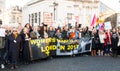 The lead banner at the Women`s March rally in Trafalgar Square, London, UK.