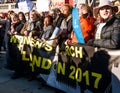 The lead banner at the Women`s March rally in Trafalgar Square, London, UK.