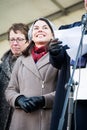 Lib Dem MP Sarah Olney speaking at the Women`s March rally in Trafalgar Square, London, UK.