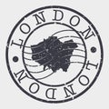 London, UK Stamp Postal. A Map Silhouette Seal. Passport Round Design. Emblema Vector Icon Design Retro Travel.