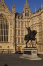 London, UK: statue of Richard the Lionheart outside the Palace of Westminster Royalty Free Stock Photo